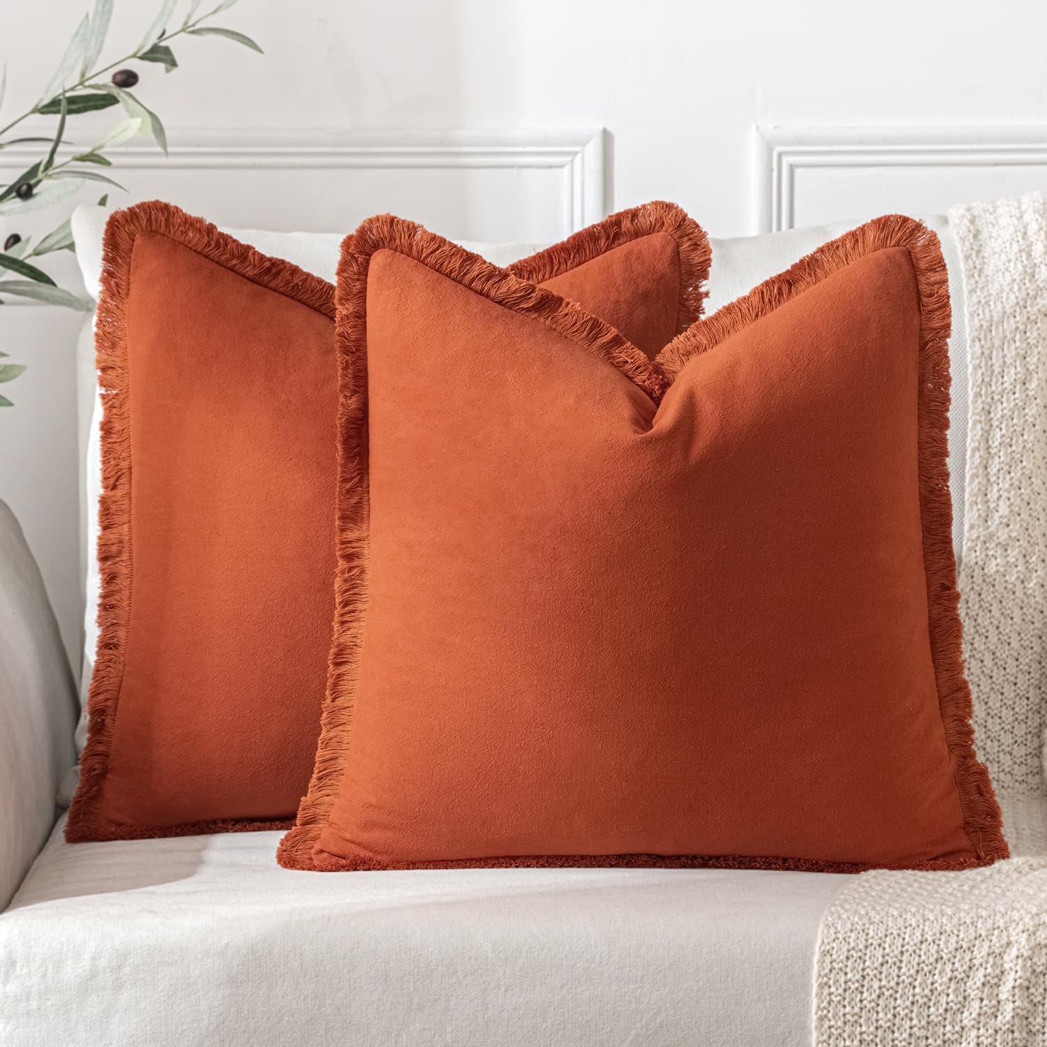 Miulee Pillow Covers Boho Farmhouse 20X20 Set Of 2 Decorative Rust Couch Pillow Covers With Fringe Chic Cotton Throw Pillows Home Decor Accents For Cushion Sof Bed Living Room